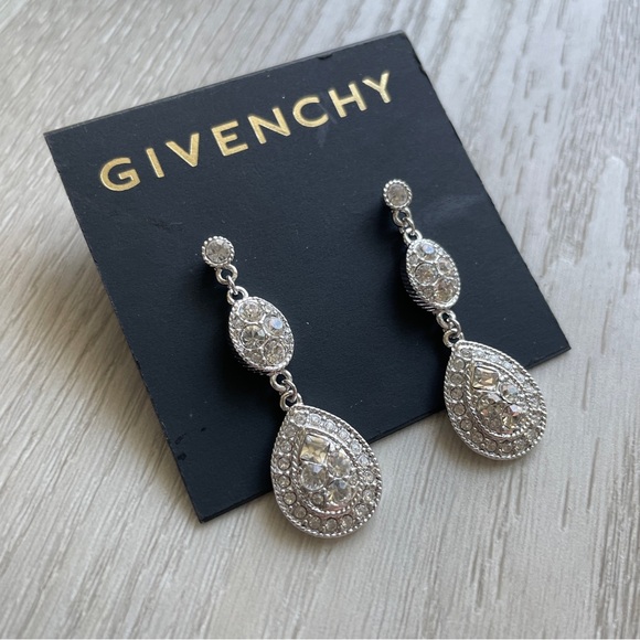 NWT Givenchy Silver Drop Hanging Crystal Earrings - Picture 5 of 7